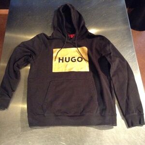 Hugo Boss Large Red Label Black Duratschi Gold Box Logo Hoodie Sweatshirt Cotton
